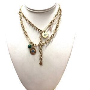 5/$25 Magic Eye Layered Chain Necklace Blue multi gold pink green
